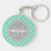 Mint Modern Squares Pattern Gray Monogram Sleutelhanger (Achterkant)