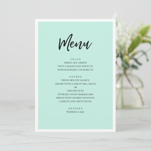 Mint moderne bruiloft. Eenvoudig minimalistisch sc Menu (Staand voorkant)