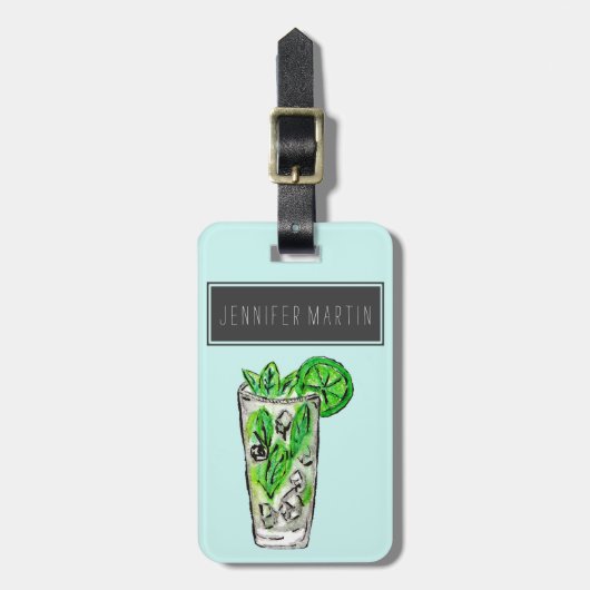 Mint Mojito in Summer Waterverf Cocktail Bagagelabel (Voorkant verticaal)