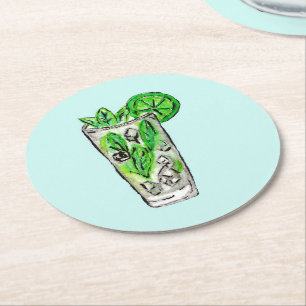 Mint Mojito in Summer Waterverf Cocktail Ronde Kartonnen Onderzetter