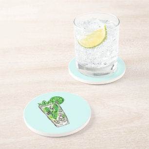Mint Mojito in Summer Waterverf Cocktail Zandsteen Onderzetter