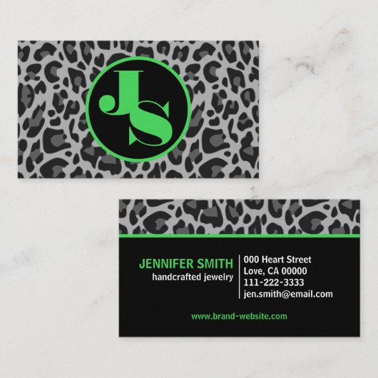 Mint Monogram Classic Leopard Print Rockabilly Visitekaartje (Voorkant / Achterkant)
