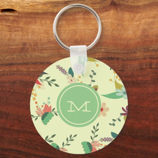 Mint Monogram Floral Sleutelhanger (Voorkant)