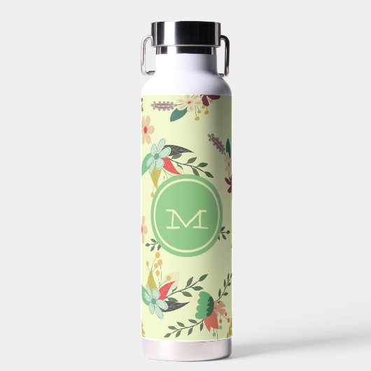 Mint Monogram Floral Waterfles (Voorkant)