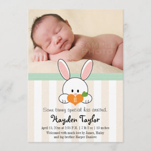 MINT MONOGRAMMED BUNNY BIRTH ANNOUNCTION AANKONDIGING