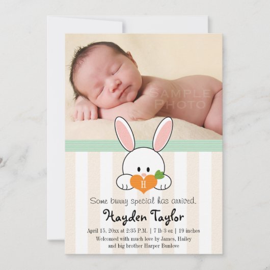 MINT MONOGRAMMED BUNNY BIRTH ANNOUNCTION AANKONDIGING (Voorkant)