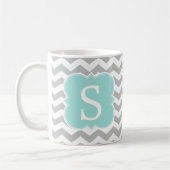 Mint Monogrammed Grijs Chevron Stripes Koffiemok (Links)