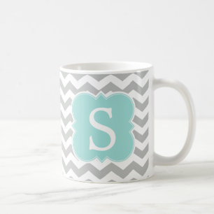Mint Monogrammed Grijs Chevron Stripes Koffiemok