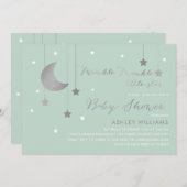 Mint Moon et étoiles Baby shower Invitation (Devant / Derrière)