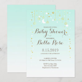 Mint Moon Star Genderneutraal Baby shower Uitnodig Kaart