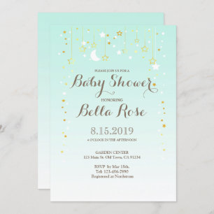 Mint Moon Star Genderneutraal Baby shower Uitnodig Kaart