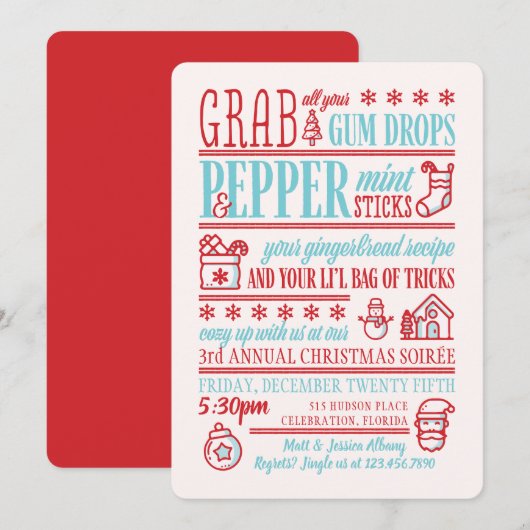 Mint n Spice Typographic Holiday Party Invitation Kaart (Voorkant / Achterkant)