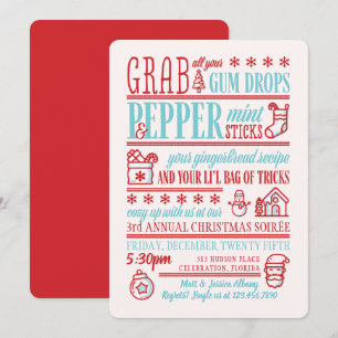 Mint n Spice Typographic Holiday Party Invitation Kaart