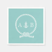 Mint Nautical Rope en Anchor Monogramed Servetten (Voorkant)