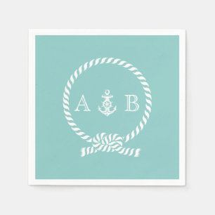 Mint Nautical Rope en Anchor Monogramed Servetten