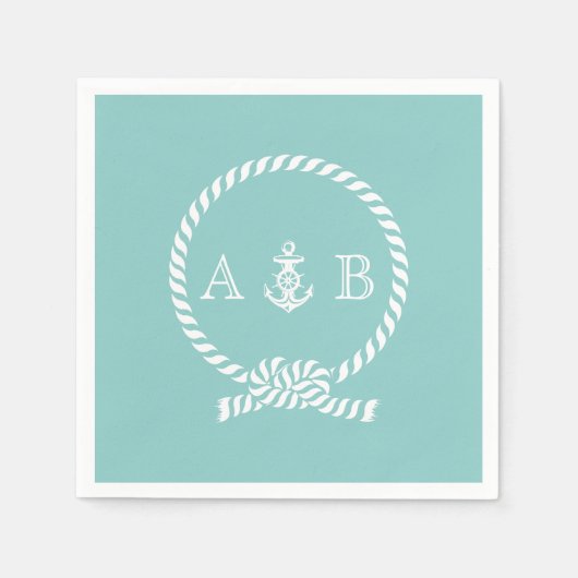 Mint Nautical Rope en Anchor Monogramed Servetten (Voorkant)