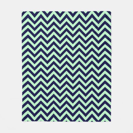 Mint, Navy Blue Large Chevron ZigZag Pattern Fleece Deken (Voorkant)