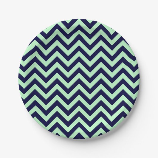 Mint, Navy Blue Large Chevron ZigZag Pattern Papieren Bordje (Voorkant)
