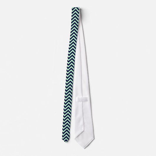 Mint, Navy Blue Large Chevron ZigZag Pattern Stropdas (Achterkant)