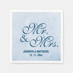 Mint Navy Blue Mr. en Mrs Wedding Monogram Nap Servet