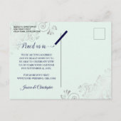 Mint & Navy Frilly Bruiloft Bewaar de datum Foto Aankondigingskaart (Achterkant)