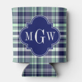Mint Navy White Preppy Madras Quatrefoil Monogram Blikjeskoeler (Achterkant)