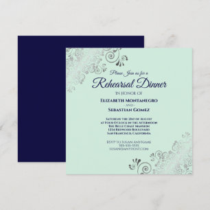 Mint Navy & Zilver Bruiloft Proefmaal Diner Vierka Kaart
