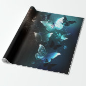 Mint Night Butterflies Cadeaupapier (Uitgerold)