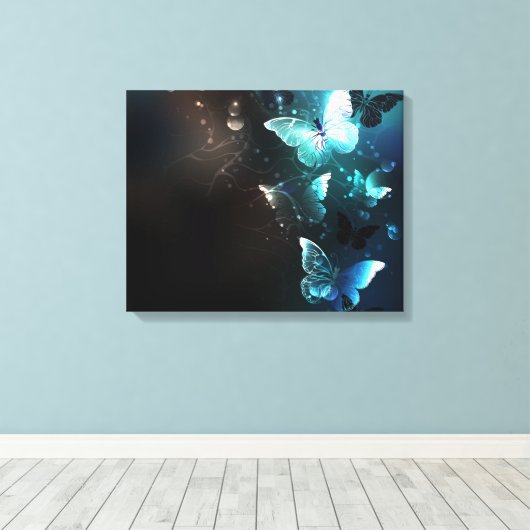 Mint Night Butterflies Canvas Afdruk (Insitu (Houten vloer))