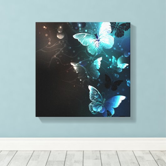 Mint Night Butterflies Canvas Afdruk (Insitu (Houten vloer))