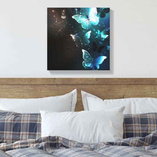Mint Night Butterflies Canvas Afdruk (Insitu (Slaapkamer))