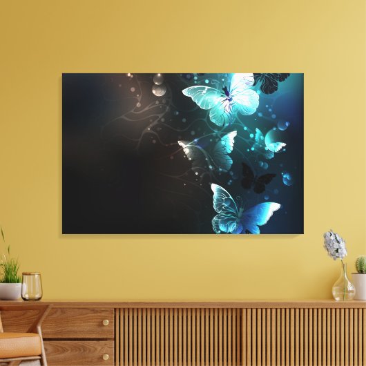 Mint Night Butterflies Canvas Afdruk (Insitu (Woonkamer))