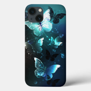 Mint Night Butterflies iPhone 13 Hoesje