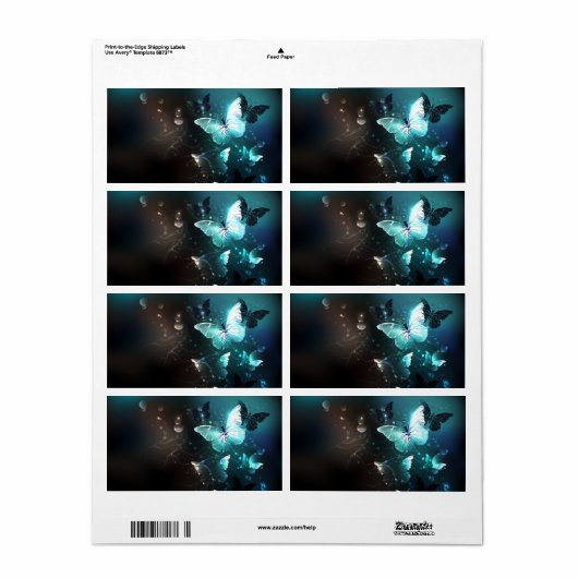 Mint Night Butterflies Etiket (Full Sheet)