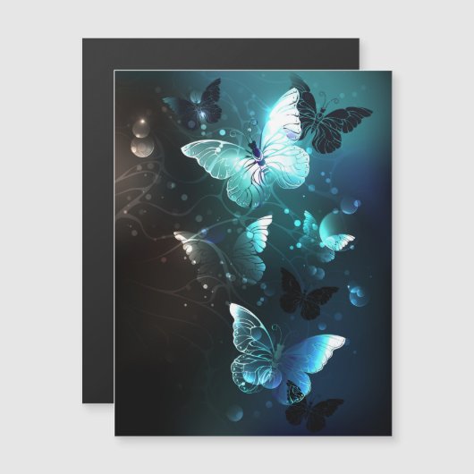 Mint Night Butterflies Magnetische Uitnodiging (Voorkant / Achterkant)