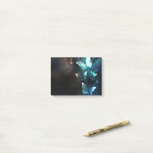 Mint Night Butterflies Post-it® Notes (Op bureau)