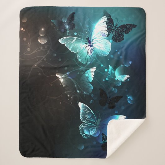 Mint Night Butterflies Sherpa Deken (Voorkant)