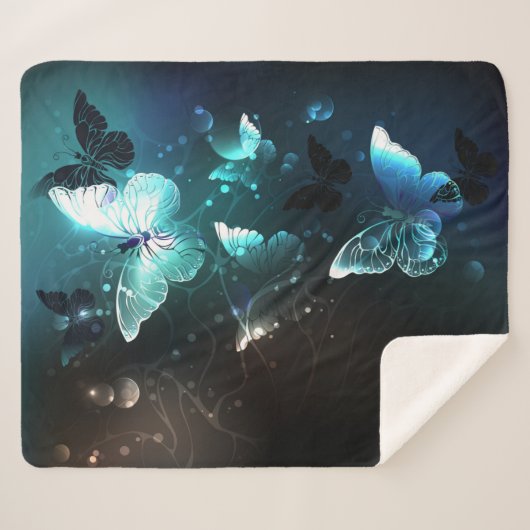 Mint Night Butterflies Sherpa Deken (Voorkant (horizontaal))