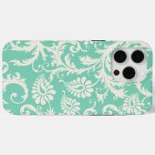 Mint & Off White Damask Floral Pattern Case-Mate iPhone Case (Achterkant (horizontaal))
