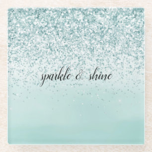 Mint Ombre Glitter gepersonaliseerd Glazen Onderzetter