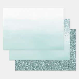 Mint Ombre Glitter Inpakpapier Vel
