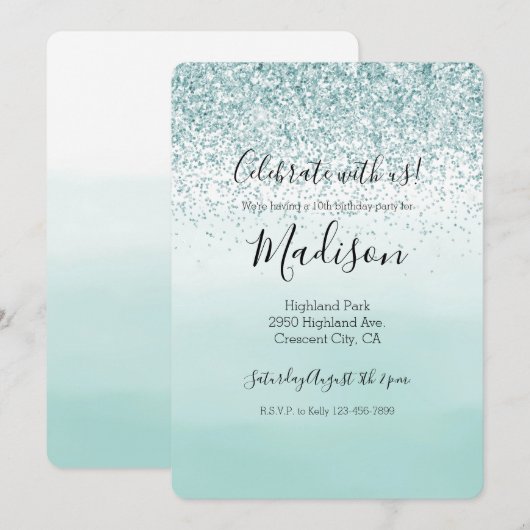 Mint Ombre Glitter Kaart (Voorkant / Achterkant)