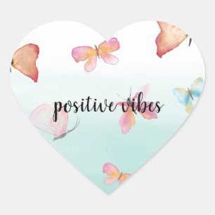 Mint Ombre Roze Vlinders Waterverf Hart Sticker