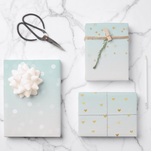 Mint Ombre White Bokeh Confetti Inpakpapier Vel (Voorkant)