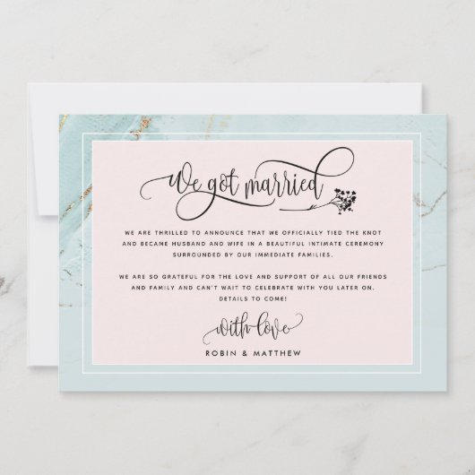 Mint On S'Est Marié Mariage / Elope Faire-part (Devant)