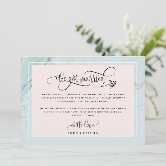 Mint On S'Est Marié Mariage / Elope Faire-part (Debout devant)