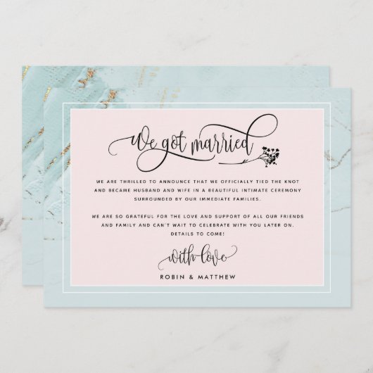 Mint On S'Est Marié Mariage / Elope Faire-part (Devant / Derrière)