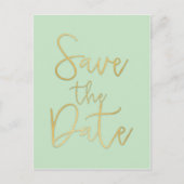 Mint & Or ÉCONOMISER LA DATE Modern Script Carte P (Devant)
