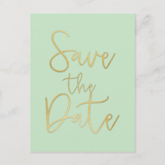 Mint & Or ÉCONOMISER LA DATE Modern Script Carte P (Devant)