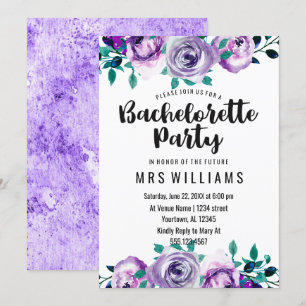 Mint & Paarse Bloemen Bachelorette Feestuitnodigin Kaart